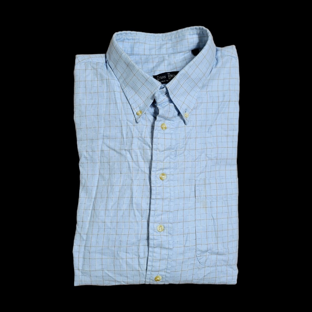 Gitman Bros. Men's Button Down Shirt Blue Plaid Cotton Long Sleeve USA XXL‎